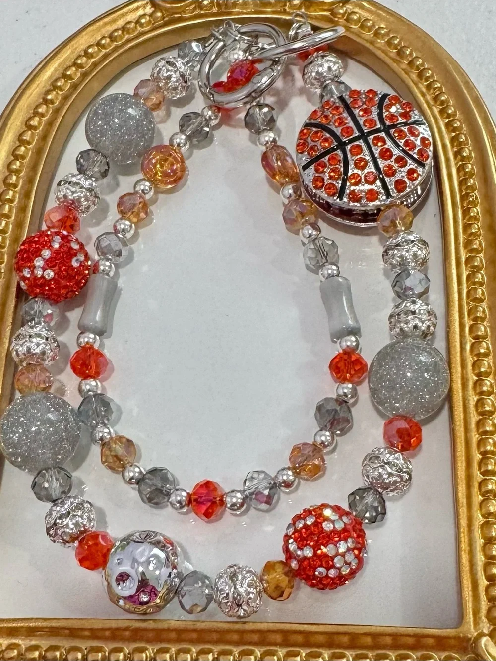 New Sparkling Orange & Silver Basketball Charm Phone Chain